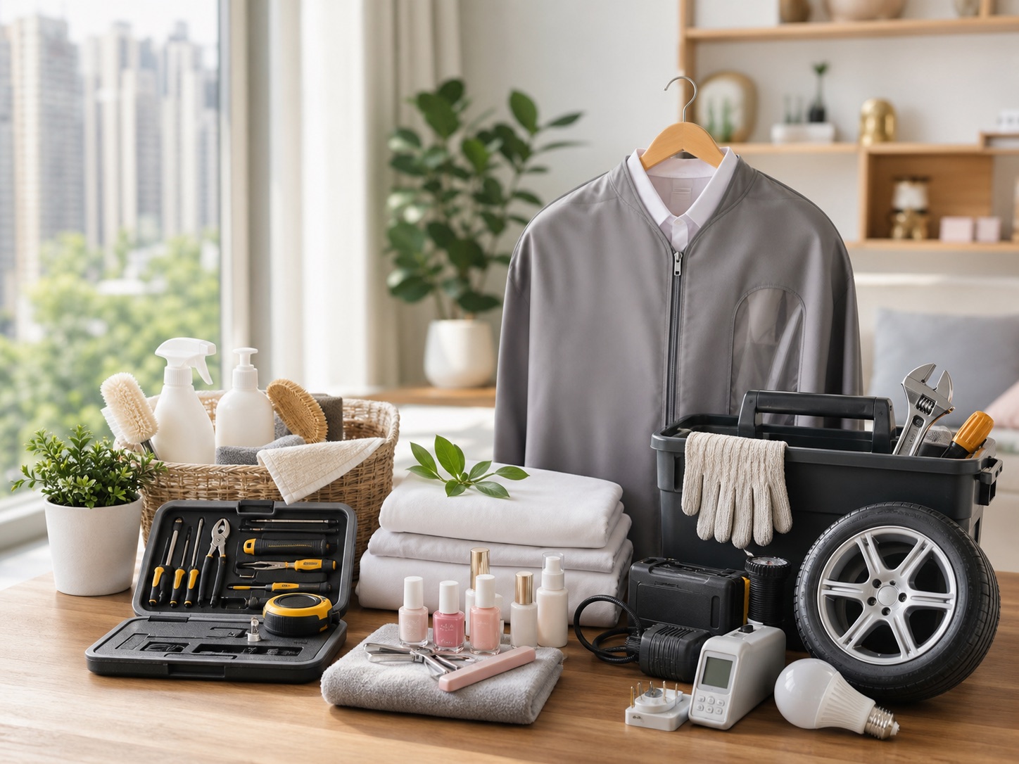 Tools and household items representing practical local services