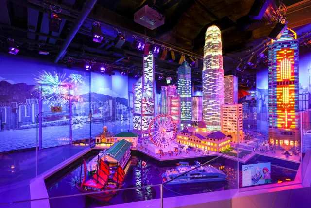 Illuminated LEGO models of Hong Kong’s skyline, observation wheel and harbour at MINILAND