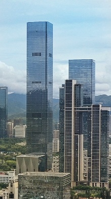 The UpperHills towers on the eastern edge of the Futian CBD
